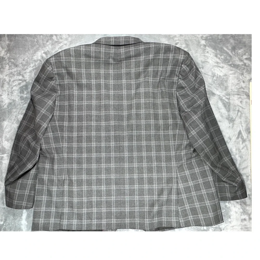 Sean John Mens Gray Plaid Two Button Blazer Sport Coat Jacket 52 Chest